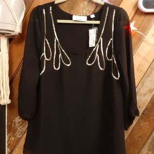 Avenue Sheer Black Beaded Blouse Sz 14/16